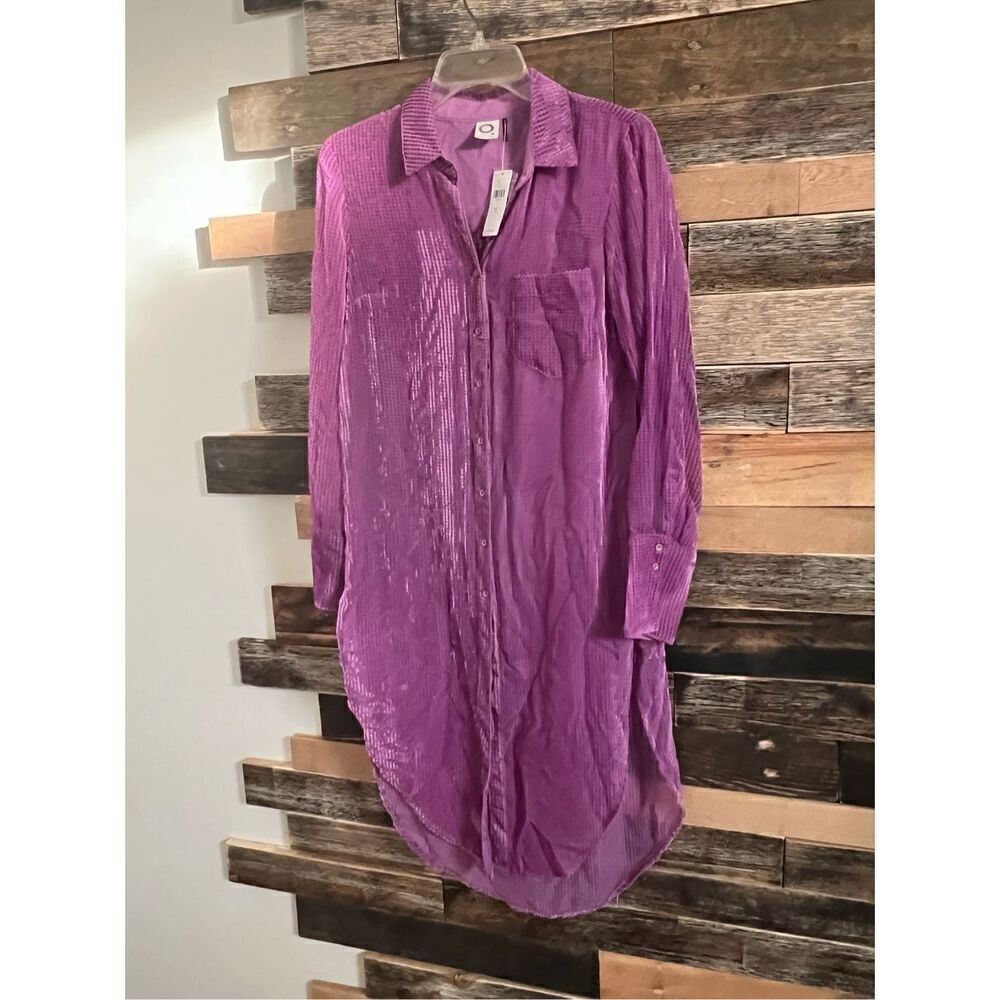Anthropologie Akemi + Kin NWT Purple shire Velvet Striped Tunic Duster Sz S